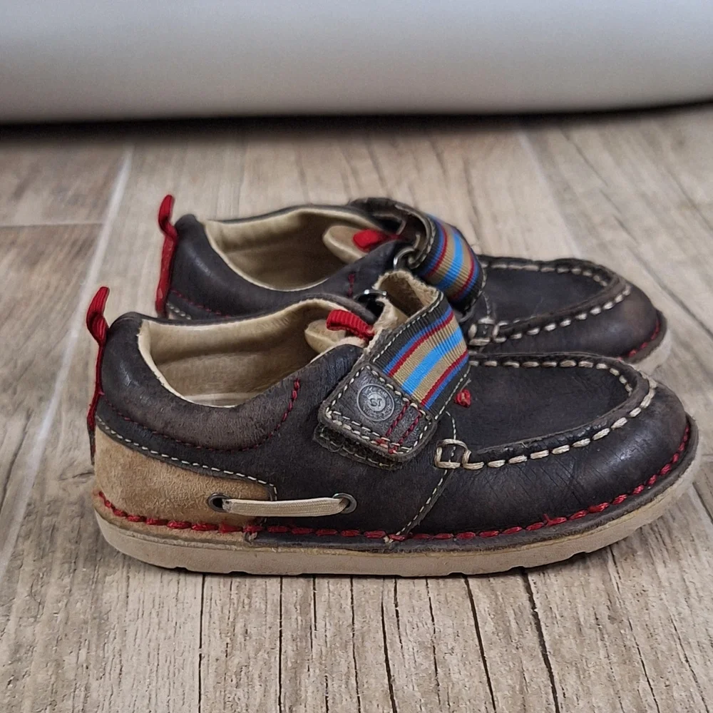 Srride Rite Dane Children's Leather Moccasins with Colorful Strap Sz. 8.5